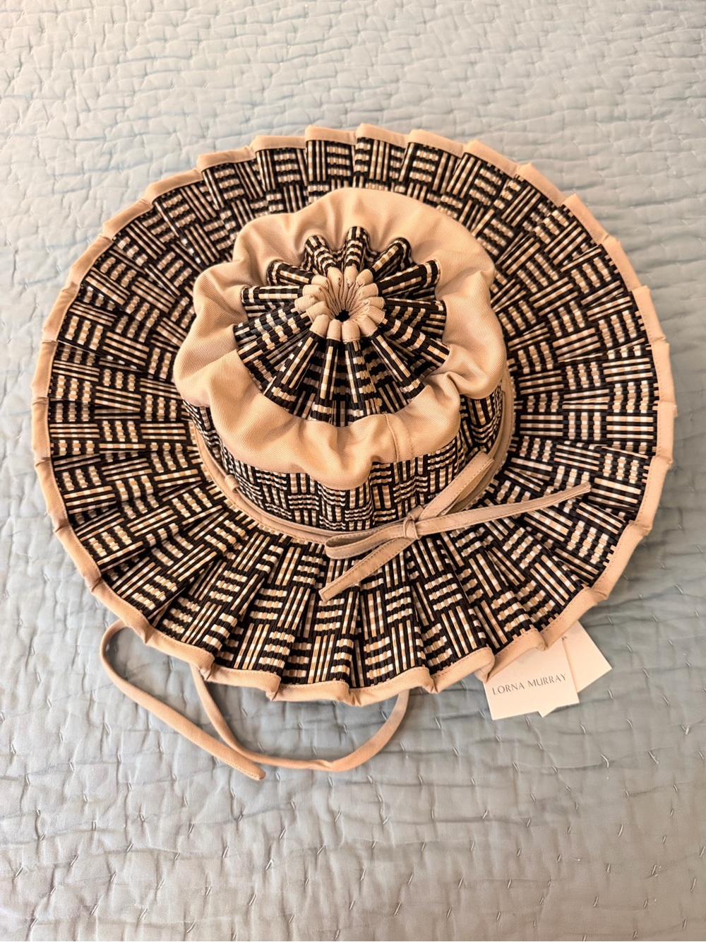 Lorna Murray Black and Beige Woven Wide-Brim Sun Hat